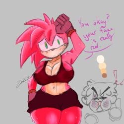 alternate_universe amy_rose beaten big_breasts black_eye boxing_gloves bruise concerned determination fit_female muscular_female nosebleed overflowing_breasts shiny_skin sonic_(series) sparring sports_bra sportswear sweat the_zakai_verse(series) thick_thighs zakai_(zeeverse) zeezuu