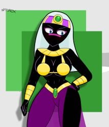 alien alien_girl alien_humanoid duck_dodgers facial_mark facial_marking female female_focus female_only looney_tunes martian martian_(duck_dodgers) mouthless mouthless_female nifftyrex noseless purple_skirt queen_tyr'ahnee skimpy skimpy_outfit slit_skirt warner_bros warner_brothers white_hair