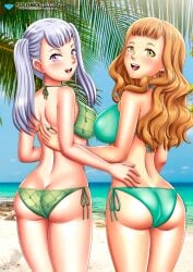 2girls ass bbmbbf beach black_clover blush bra breasts female female_only looking_at_viewer mimosa_vermillion noelle_silva open_mouth palcomix pietros_secret_club teeth tongue underwear