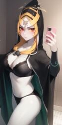 1girls ai_generated big_breasts black_bra breasts clothing female female_only happy long_hair midna nintendo pointy_chin public ruptuorie solo the_legend_of_zelda the_legend_of_zelda:_twilight_princess twili_midna twilight_princess