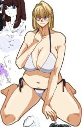 alternate_costume arcueid_brunestud belly big_breasts bikini blonde_hair blush breasts chubby chubby_female curvy doodle female hips huge_breasts large_breasts looking_at_viewer lying_on_ground maharirisu7318 mature_body mature_female navel plump posing red_eyes resting short_hair sketch smile solo swimsuit swimsuit_bottom swimsuit_top thick_thighs tsukihime tummy vampire vampire_girl water wide wide_hips