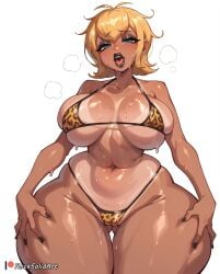 1girls ai_generated ass_visible_through_thighs big_breasts blonde_hair blue_eyes breasts eyebrows_visible_through_hair female female_only gyaru gyaru_gal gyarufication gyarufied hotel_transylvania mavis_dracula navel rocksolidart solo solo_female tan tan-skinned_female tan_body tan_skin tanline tanned tanned_skin thick_thighs wide_hips