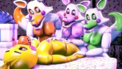 3d 4k accurate_art_style animatronic bedroom_eyes bird_girl bitd black_eyes blue_eyes disboi215 eyes_open female/female fingering five_nights_at_freddy's five_nights_at_freddy's:_sister_location five_nights_at_freddy's_2 five_nights_at_freddy's_world fnaf fnaf_world foursome fox fox_ears fox_girl fox_tail gift_box glowing_eyes green_body green_nipples hand_on_breast hand_on_hand hand_on_leg hand_on_stomach highres horny_eyes laying_on_table lipstick lolbit_(fnaf) looking_at_partner lying_on_back mangle_(fnaf) naked naked_female open_mouth orange_body orange_nipples pink_body pink_cheeks pink_nipples purple_cheeks purple_lipstick red_cheeks red_lipstick robot rosy_cheeks rubbing_pussy sfm shiny_skin source_filmmaker table tangle_(fnaf) toy_chica_(classic) toy_chica_(fnaf) white_body white_eyes yellow_body yellow_eyes