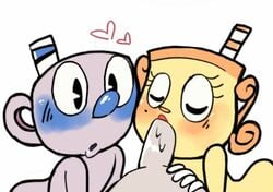 2boys bisexual bisexual_male cuphead cuphead:_the_delicious_last_course cuphead_(game) fellatio female gay male male/female ms._chalice mugman nude penis threesome white_background