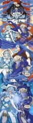 2girls arms_above_head azura_(fire_emblem) barefoot blue_hair blush brown_hair corrin_(fire_emblem)_(female) dancer dancer_outfit dancing dress female_only fire_emblem_fates green_eyes headdress holding_hands jewelry legendsnjk leggings long_hair pantyshot pendent red_eyes ribbon smile stockings text_bubble veil