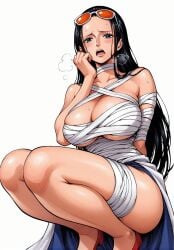 ai_generated alluring almost_naked almost_nude big_breasts big_breasts black_hair blue_eyes blush blush breasts breasts glasses long_hair looking_at_viewer nico_robin one_piece post-timeskip ribbon ribbon_only ribbons seducing seduction seductive seductive_body seductive_eyes seductive_gaze seductive_look seductive_mouth seductive_pose shiny_hair shiny_skin steamy_breath sunglasses sunglasses_on_head sweat sweatdrop sweating sweaty sweaty_body voluptuous voluptuous_female yashin