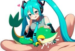 ai_generated ambiguous_gender ambiguous_on_human blush bodily_fluids clothing cum cum_in_mouth cum_inside duo erection fellatio female female_penetrated feral feral_penetrated generation_5_pokemon genital_fluids genitals green_body gynomorph/ambiguous hair hatsune_miku heart hellsonger hi_res human human_on_anthro human_on_feral human_penetrating interspecies larger_human licking long_hair male male/female male_on_feral male_penetrating male_penetrating_female mammal nintendo nude oral oral_penetration orgasm penetration penile penis pokemon pokemon_(species) pokephilia red_eyes sex simple_background snivy tongue tongue_out white_background