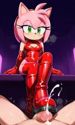 ai_generated amy_rose bootjob cum footjob_with_footwear latex patent_boots pink sonic_(series)