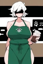 ai_generated apron barista coffee massive_breasts nier:_automata saucy_trove starbucks tagme yorha_2b