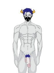 desenho drawing male mask muscles muscular naked nimda pkxd purple_hair sexy_armpits