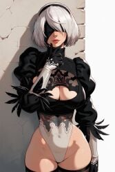 ai_generated blindfold boob_window cleavage massive_breasts nier:_automata saucy_trove stable_diffusion tagme white_hair yorha_2b