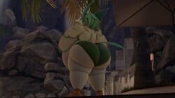 bbm big_ass big_breasts breasts bubble_butt cleavage eeveelution huge_ass huge_breasts leafeon moobs overweight pokemon pokemon_(species) queenofthekabuto tagme thick_thighs wide_hips