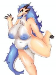 absurd_res anthro belly big_breasts black_horn blue_body blue_eyes blue_fur blue_hair blue_nipples blue_tail breasts dragon eyelashes eyewear female fur furred_dragon furred_scalie genitals hair hi_res horn huge_breasts mythological_creature mythological_scalie mythology nipples overweight overweight_anthro overweight_female parassite pubes pussy scalie slightly_chubby slightly_chubby_female solo tail tan_body tan_fur white_body white_fur yellow_body yellow_eyes yellow_fur