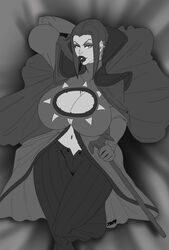 big_breasts big_lips black_lipstick breasts cape cleavage_cutout dark_hair dress magic_the_gathering navel open_pants teysa_karlov