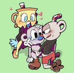 anal_sex bisexual bisexual_male cup cuphead cuphead:_the_delicious_last_course cuphead_(game) exposed_torso female footwear gay handwear high_heels male malesub ms._chalice mugman nude skirt straw threesome