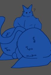 anthro anus ass balls big_butt blue_body blue_fur bubble_butt cu3rvo domestic_cat felid feline felis fur genitals grey_background hi_res huge_butt hyper hyper_butt male mammal question_mark simple_background solo