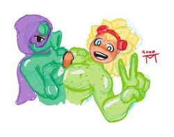 big_breasts boobjob freckles green_shadow_(pvz) plants_vs_zombies:_heroes solar_flare_(pvz)