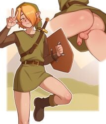 1boy androgynous ass balls blonde_hair bottomless caleb_(dross) cosplay dross femboy light-skinned_male light_skin link_(cosplay) male male_only original original_character partially_clothed penis skinny small_penis solo the_legend_of_zelda the_legend_of_zelda_(nes) thighs uncut yellow_eyes