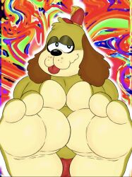 1boy 3_toes anthro beagle big_feet bulge canine chubby cute feet filthyopossum fleegle_(banana_splits) foot_fetish furry gay male mammal paws psychedelic tease teasing teasing_feet teasing_viewer the_banana_splits tongue underwear