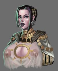 big_breasts big_lips black_lipstick breasts cleavage_cutout dark_hair magic_the_gathering nipples teysa_karlov thick_lips transparent_clothing