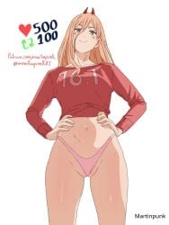 1girls 2d 2d_(artwork) 2d_artwork bare_hands bare_hips bare_legs bare_navel bare_skin bare_thighs belly_button blonde-haired_female blonde_female blonde_hair blonde_hair_female breasts chainsaw_man cleft_of_venus closed_mouth_smile crosshair_pupils demon devil digital digital_art digital_drawing digital_drawing_(artwork) digital_media digital_media_(artwork) exposed_hips exposed_legs exposed_navel exposed_skin exposed_thighs female female_focus female_only fingernails fingers groin hair_between_eyes head_tilt high_resolution highres horn horns inguinal_crease inguinal_ligament lean_figure long_hair looking_at_viewer looking_down looking_down_at_viewer martinpunk medium_breasts narrow_waist navel panties pink_panties pink_thong pink_underwear plump_pussy plump_vulva power_(chainsaw_man) pussy pussy_lips red_horn red_horns simple_background slender_body slender_waist slim_waist smile smiley_face smiling smiling_at_viewer solo standing thigh_gap thighs thong tilted_head underwear upper_body vulva vulva_line wedgie wedgied_female white_background wide_hips yellow-eyed_female yellow_eyes