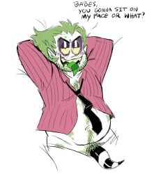 beetlebitties3 beetlejuice beetlejuice_(character) fat fat_man green_hair green_skin half_naked inviting_to_sex inviting_viewer male male_only sharp_teeth tentacle_dick tentadick toony