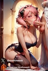 1futa 2girls ai_generated anya_forger cum dickgirl erection futa_on_female futanari green_eyes medium_breasts oral_sex pink_hair sitting spy_x_family uncensored