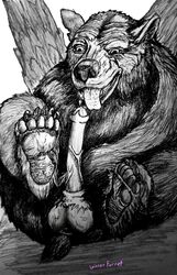 autofellatio baloo bear disney feral hi_res hyper male_only mammal monochrome paws the_jungle_book tongue_out traditional_media_(artwork) ursa ursid ursine winserferret