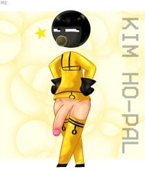 1boy alien alien_boy alien_look_like_human alien_only arms_up banggu_city_(webtoon) big_penis black_boots black_gloves black_hair black_hair_male english_text exposed_dick exposed_penis flaccid floating_head gas_mask gay gay_domination hazmat_suit heung_hae_heung_pictures hips hung_male kim_ho-pal_(banggu_city) korean_male light-skin light-skinned_male light_body light_skin light_skin_male male male_only mask nec-12 no_neck partially_clothed partially_nude partially_nude_male penis penis_out pose posing solo star suit text thigh_highs thigh_socks thighhighs unusual_clothing watermark webtoon yellow_background yellow_suit yellow_thigh_highs yellow_thighhighs