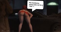 car city high_heels hooker inviting inviting_to_sex miniskirt propositioning prostitute prostitute_clothes prostitution revealing_clothes speech_bubble street text text_bubble thighhighs waiting