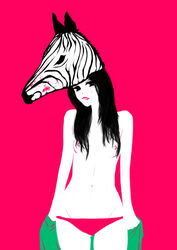 biting_lip black_hair blush corey_(hotline_miami_2) female hair_over_breasts hotline_miami hotline_miami_2 long_hair mask mostly_nude panties pink_background pink_panties solo solo_female tagme