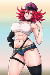 1girls abs bartondh_(artist) belt breasts choker curvy erect_nipples female female_only final_fight hat large_breasts muscles muscular muscular_female nipple_bulge nipples poison_(final_fight) street_fighter street_fighter_v thick_thighs thighs torn_clothes whip