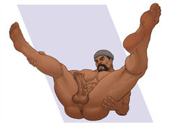 bara blackwatch_reyes dark-skinned_male male male_only overwatch overwatch_2 overwatch_archives presenting reaper solo spread_legs tagme