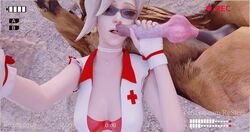 3d 4k alternate_costume areolae big_breasts big_penis blizzard_entertainment canine enjoying glasses licking mercy nurse overwatch penis recording render resteel selfie tagme zoophilia