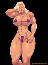 1girls abs big_breasts bikini blonde_hair blue_eyes breasts character_sheet clothing female female_only hair large_breasts long_hair muscles muscular muscular_female nude solo sprinklepoo