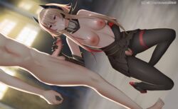 1boy after_fellatio bangs blonde_hair blush breasts censored clothed_female_nude_male cum cum_in_mouth dutch_angle elbow_gloves eyebrows_visible_through_hair female ginhaha girls'_frontline gloves hair_between_eyes handjob headgear jacket long_hair m4_sopmod_ii_(girls'_frontline) masturbation mod3_(girls'_frontline) mosaic_censoring multicolored_hair nipples nude open_mouth pantyhose penis pussy red_eyes red_hair scarf sidelocks smile solo_focus straight streaked_hair testicles torn_clothes torn_legwear