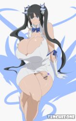 1futa artist_name black_hair busty censored clothed color dickgirl dress dungeon_ni_deai_wo_motomeru_no_wa_machigatteiru_darou_ka futa_only futanari gigantic_breasts gloves hestia_(danmachi) hourglass_figure intersex long_hair looking_at_viewer oppai penis penis_out penis_under_skirt sitting tenchizone thick_thighs wide_hips