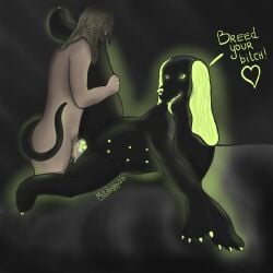 1:1 animal_genitalia animal_vulva balls bestiality black_body bodily_fluids butt canid canine canine_genitalia canine_vulva canis claws dialogue domestic_dog dominant dominant_feral duo english_text faceless_character faceless_male female feral feral_penetrated genital_fluids genitals glowing glowing_eyes green_eyes grin hair hi_res human human_on_feral human_penetrating human_penetrating_feral interspecies larger_female larger_penetrated long_hair lying male male/female mammal mitdoggy29 multi_nipple nipples nude on_side open_mouth paws penetration penile penile_penetration penis penis_in_vagina pubes saliva saliva_string sex short_fur simple_background size_difference smaller_male smile tail tail_wraps talking_feral teeth text tongue tongue_out vaginal vaginal_fluids vaginal_penetration vulva wraps