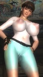 3d bodypaint breasts dead_or_alive dead_or_alive_5 female female_pervert from_below game_mod game_screenshot hands_on_hips hitomi_(doa) huge_breasts looking_at_viewer looking_down mod navel nude nude_female nude_mod ponytail puffy_nipples pussy screen_capture screencap screenshot