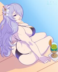 1girls absurdres ass big_breasts bikini breasts camilla_(fire_emblem) camilla_(summer)_(fire_emblem) cleavage female female_only fire_emblem fire_emblem_fates fire_emblem_heroes highres large_breasts looking_at_viewer looking_back solo souladdicted