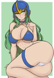 1girl abs ass ass_focus bikini fire_emblem fire_emblem:_path_of_radiance fire_emblem:_radiant_dawn green_eyes green_hair helmet in2naps large_breasts long_hair micro_bikini nephenee_(fire_emblem)