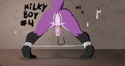 anthro bodily_fluids canid canine cum forced forced_orgasm fur genital_fluids male mammal maned_wolf orgasm penile penis_milking penis_pump purple_body purple_fur raised_tail restraints solo spreader_bar tail through_wall tj-45 tojo visible_anus