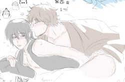 2boys anal anal_sex black_hair blush brown_hair colored_sketch from_behind gay gintama implied_anal k_gapao male male_only sakamoto_tatsuma sketch sweat takasugi_shinsuke yaoi