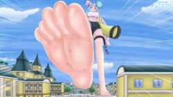 2023 aqua_hair blue_hair building_destruction character_hair_ornament city city_destruction daikaitenf destruction evil_grin fake_hair_bun female_focus giant_female giantess grin grinning hair_bun hair_ornament iono_(pokemon) macro macro/micro macro_female pink_hair pokemon pokemon_scarlet_&_violet pokemon_sv two_tone_hair uncaring