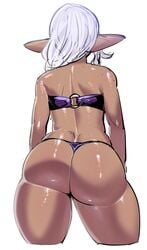 1girls ass ass_cleavage back_view big_ass bikini breasts butt_crack curvy dark-skinned_female dark_elf dark_skin elf elf-san_wa_yaserarenai female huge_ass humanoid kuroeda long_hair o-ring_bikini pointy_ears simple_background sketch solo synecdoche thick_thighs white_hair wide_hips