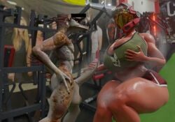 3d_(artwork) absurd_res alien anthro arm_quills armor athletic_wear balls big_balls big_breasts big_penis breasts butt censor_bar censored_eyes clothed clothed_female clothed_human clothing colored digital_media_(artwork) dorkle24 duo erection faceless_character faceless_female faceless_human female female_human female_on_anthro genitals gym halo_(series) hand_on_own_breast handjob headgear helmet hi_res holding_penis human human_on_anthro humanoid_genitalia humanoid_penis ibie'shan interspecies kig-yar light_body light_skin looking_pleasured male male/female male_anthro male_on_human mammal microsoft nude_anthro penile penis presenting presenting_penis quill_hair red_quills scales scalie sex sitting standing tan_body tan_scales thick_thighs unsc wide_hips xbox_game_studios xenophilia
