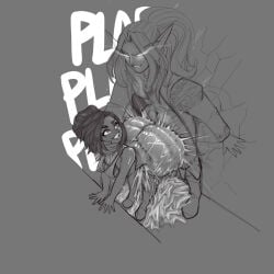 against_wall big_ass braids breaking clariarikari closed_eyes excessive_cum fusion_character grabbing heart-shaped_pupils highborne_elf rough_sex tagme tattoo vaginal_penetration varenthis