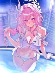 1girls big_breasts breasts breasts_out cyrene_(honkai:_star_rail) cyrene_(ripples_of_past_reverie)_(honkai:_star_rail) exposed_breasts female honkai:_star_rail honkai_(series) hoyoverse large_breasts long_hair mihoyo pink_hair purple_eyes swimsuit white_swimsuit
