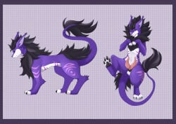 2_penises absurd_res animal_genitalia animal_penis border erection feral fur genitals hemipenes hi_res katscarlettkat looking_at_viewer male memy multi_genitalia multi_penis pawpads penis purple_border simple_background solo tail toony tuft vernid