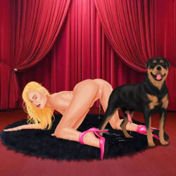 after_bestiality after_sex all_fours bestiality blonde_hair canine canine_on_human canine_penis cringer990 cum cum_in_pussy cum_overflow doggy_style domestic_dog dominant_feral eyes_closed female_on_feral femsub feral feral_on_female feral_on_human feverdreams high_heels human_female human_on_feral interspecies interspecies_sex looking_pleasured red_curtains stage_show zoophilia
